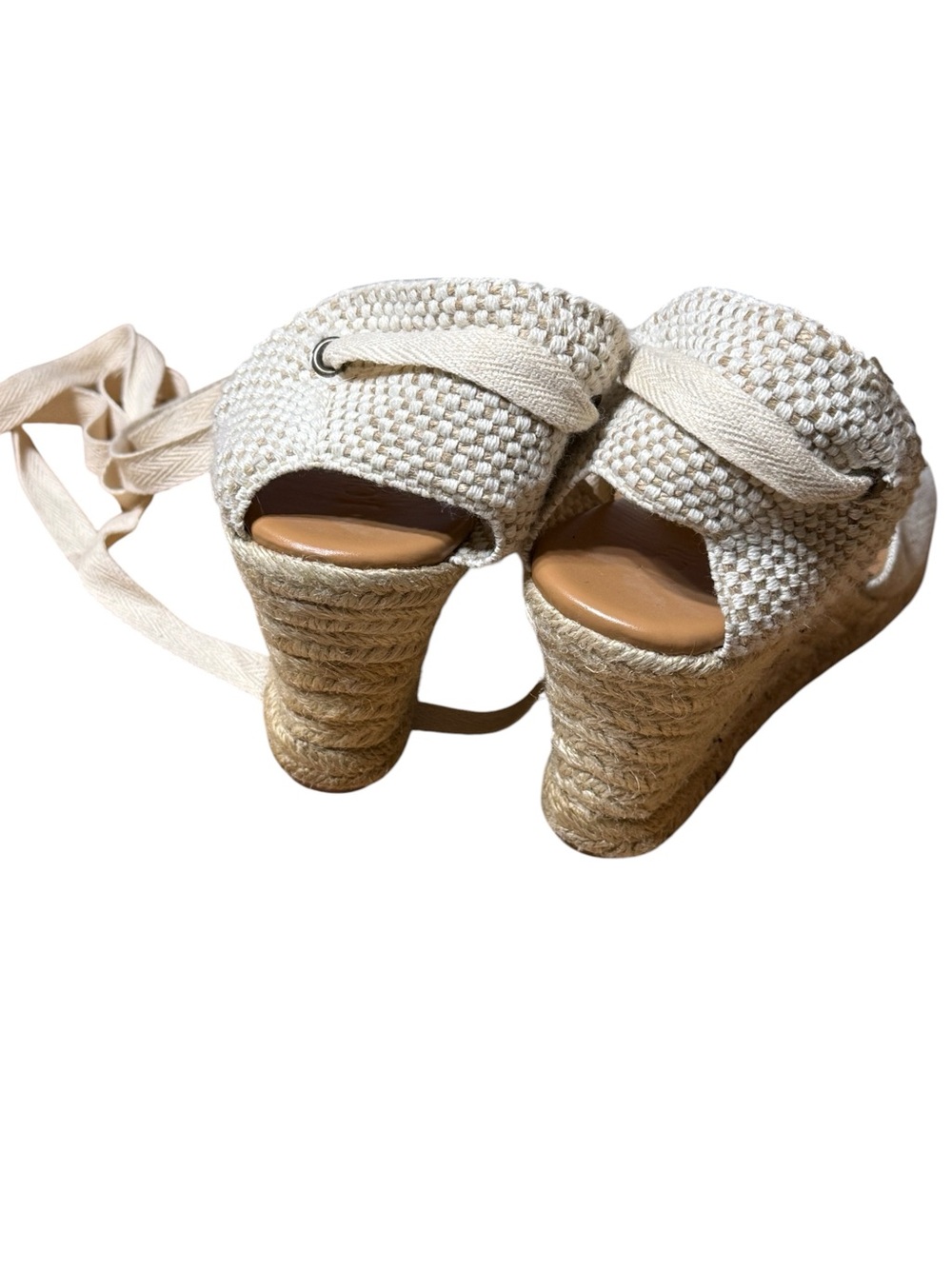 J. Crew Made in Spain Lace Up Espadrille Wedge Sandals Size 8.5 Beige Coastal - Picture 4 of 7